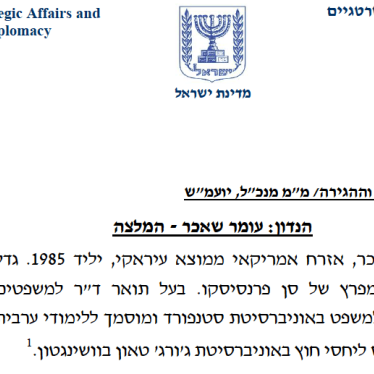 דו"ח שהכין המשרד לעניינים אסטרטגיים והסברה בישראל על פעילותו של עומר שאקר, מנהל תחום ישראל ופלסטין בארגון Human Rights Watch, ואשר עליו התבססה החלטת הממשלה מה-7 במאי 2018 לבטל את אשרת העבודה שלו.