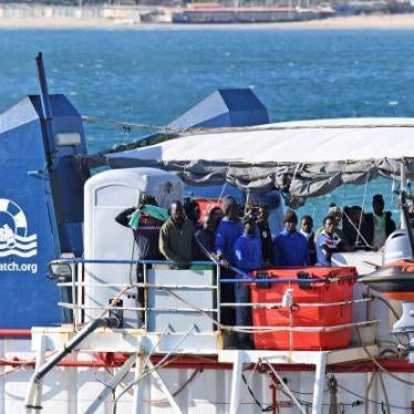 The migrant rescue ship Sea-Watch 3, carrying 47 migrants, comes into dock at the Sicilian port of Catania, southern Italy, Thursday, Jan. 31, 2019. 