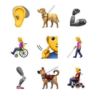The new emojis include men and women with a range of disabilities