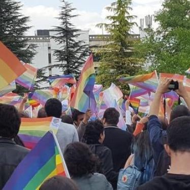 Hundreds of people gathered for the campus Pride March at Middle East Technical University on May 11, 2018.