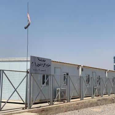 The school at Hammam al-Alil 1 camp for displaced people south of Mosul that security forces occupied on July 6, 7 and 9 in order to conduct security screenings of camp residents. © 2019 Belkis Wille/Human Rights Watch