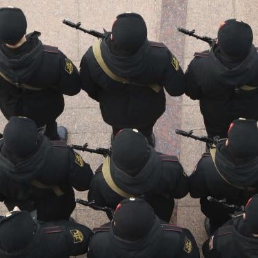 Russian Marine Corps conscripts stand in formation as they take the oath in the Black Sea port of Sevastopol.